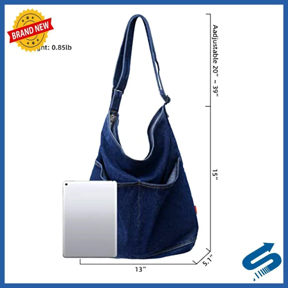 Denim Hobo Tote Crossbody Bag Large Capacity Adjustable Strap Casual Chic